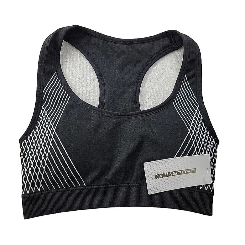 NEW Nova Sport Got The Power Seamless Women's S Black Sports Bra Removable Pads